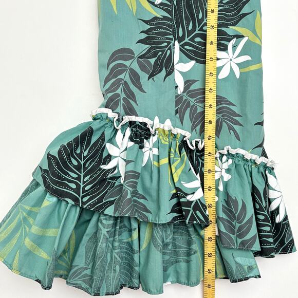 Vintage MD Fashion Green and White Ruffled Long Hawaiian Dress - Size L - Picture 10 of 10